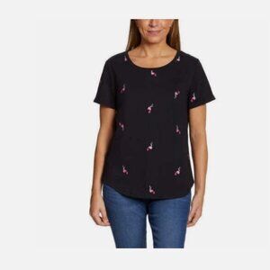 Vintage America Short Slv Embroidered Tee Black Flamingo